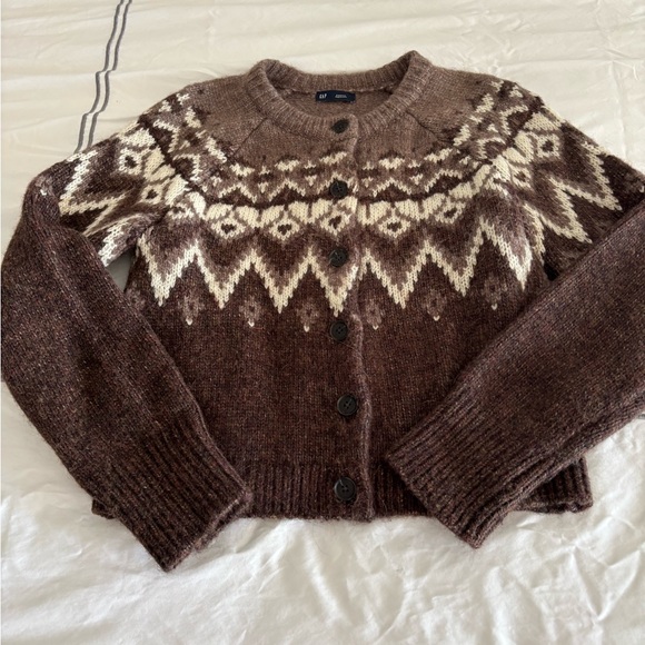 GAP Brown and Cream Fair Isle Cardigan - Picture 1 of 7
